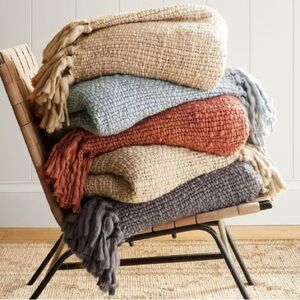 Pottery Barn woven blanket with tassels